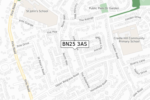 BN25 3AS map - large scale - OS Open Zoomstack (Ordnance Survey)