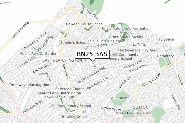 BN25 3AS map - small scale - OS Open Zoomstack (Ordnance Survey)