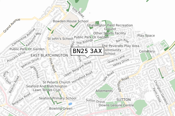 BN25 3AX map - small scale - OS Open Zoomstack (Ordnance Survey)