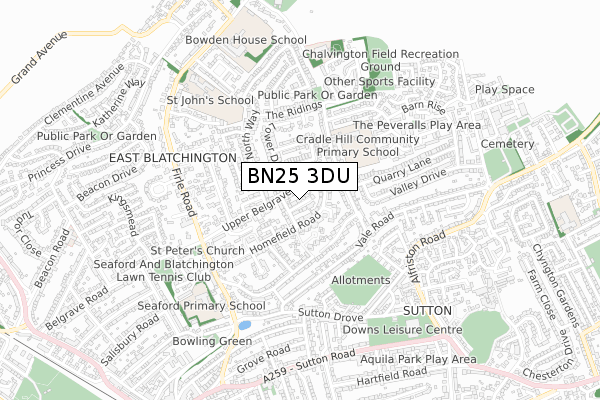 BN25 3DU map - small scale - OS Open Zoomstack (Ordnance Survey)