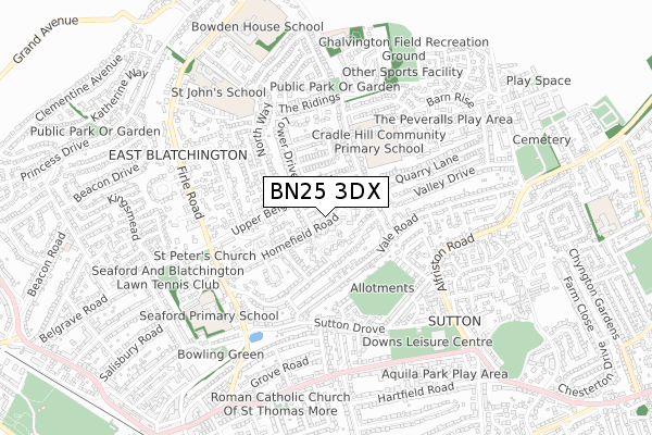 BN25 3DX map - small scale - OS Open Zoomstack (Ordnance Survey)