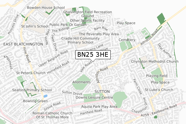 BN25 3HE map - small scale - OS Open Zoomstack (Ordnance Survey)