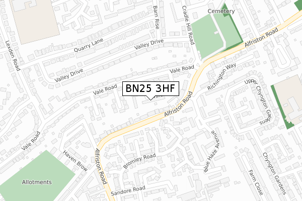 BN25 3HF map - large scale - OS Open Zoomstack (Ordnance Survey)