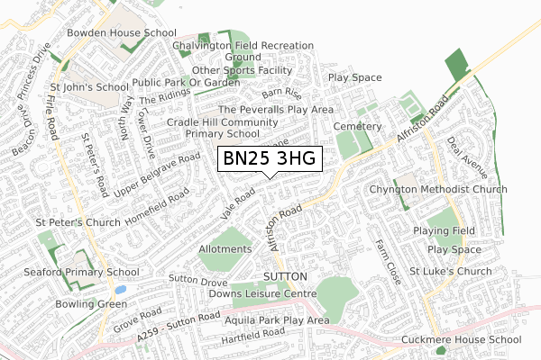 BN25 3HG map - small scale - OS Open Zoomstack (Ordnance Survey)