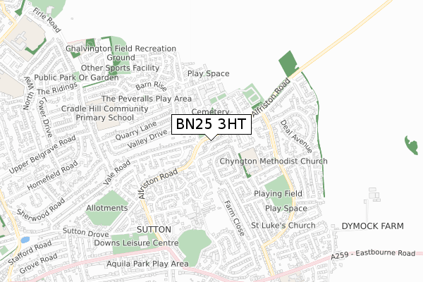 BN25 3HT map - small scale - OS Open Zoomstack (Ordnance Survey)