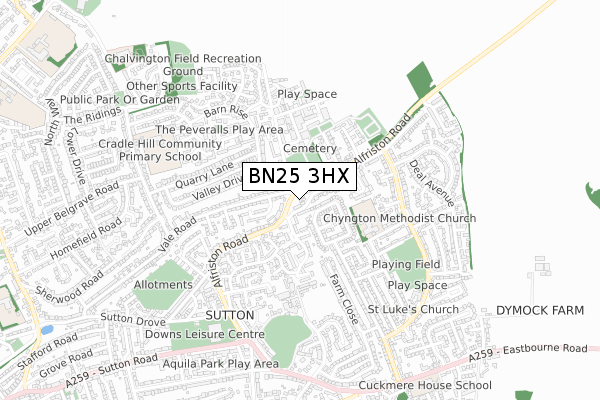 BN25 3HX map - small scale - OS Open Zoomstack (Ordnance Survey)