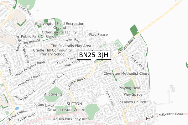 BN25 3JH map - small scale - OS Open Zoomstack (Ordnance Survey)