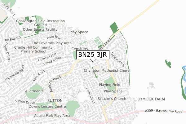 BN25 3JR map - small scale - OS Open Zoomstack (Ordnance Survey)