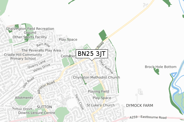 BN25 3JT map - small scale - OS Open Zoomstack (Ordnance Survey)