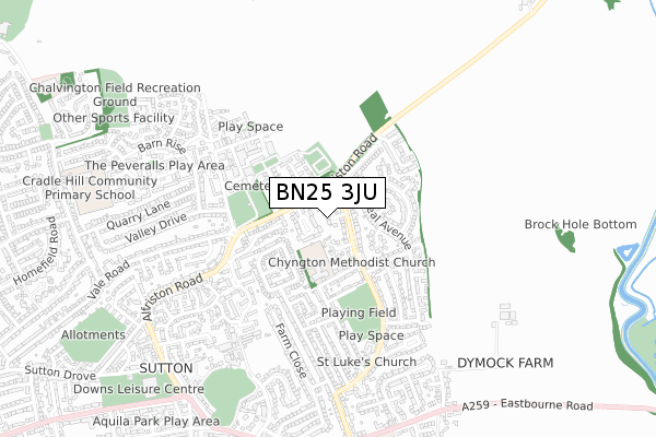 BN25 3JU map - small scale - OS Open Zoomstack (Ordnance Survey)