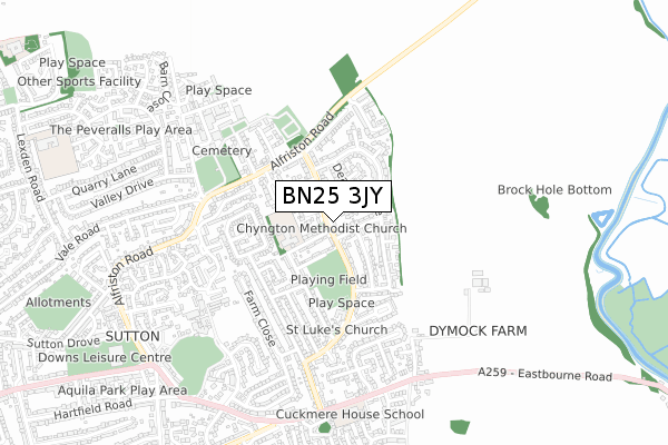 BN25 3JY map - small scale - OS Open Zoomstack (Ordnance Survey)