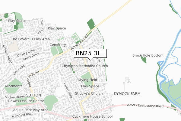 BN25 3LL map - small scale - OS Open Zoomstack (Ordnance Survey)