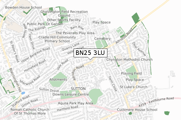 BN25 3LU map - small scale - OS Open Zoomstack (Ordnance Survey)