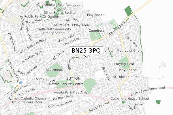 BN25 3PQ map - small scale - OS Open Zoomstack (Ordnance Survey)