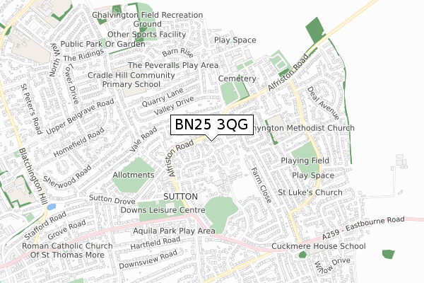 BN25 3QG map - small scale - OS Open Zoomstack (Ordnance Survey)