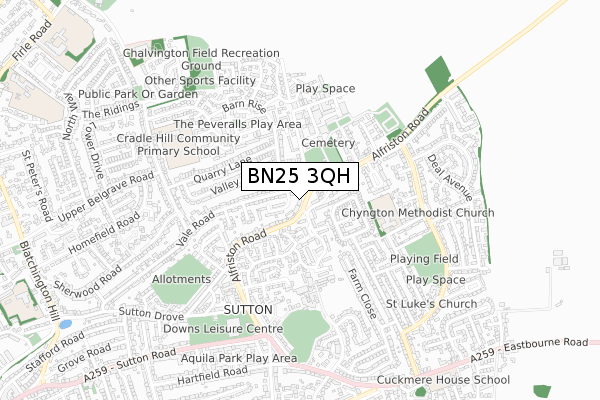 BN25 3QH map - small scale - OS Open Zoomstack (Ordnance Survey)