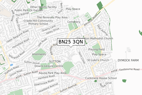 BN25 3QN map - small scale - OS Open Zoomstack (Ordnance Survey)