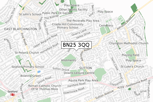 BN25 3QQ map - small scale - OS Open Zoomstack (Ordnance Survey)