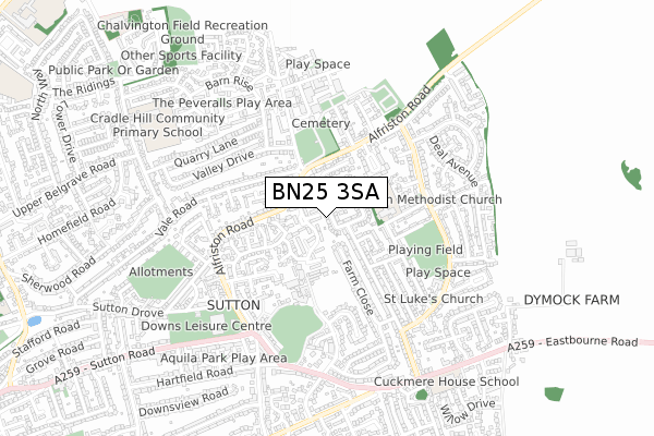 BN25 3SA map - small scale - OS Open Zoomstack (Ordnance Survey)