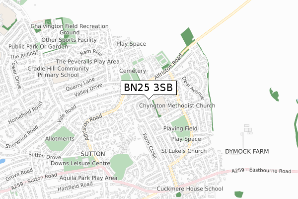 BN25 3SB map - small scale - OS Open Zoomstack (Ordnance Survey)