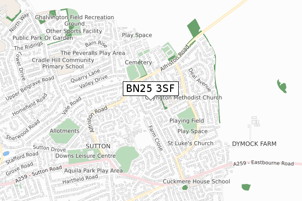 BN25 3SF map - small scale - OS Open Zoomstack (Ordnance Survey)