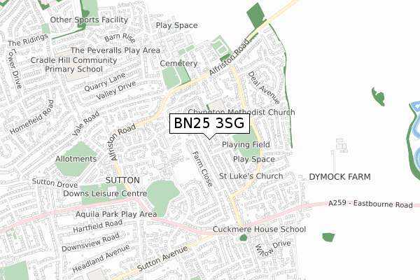 BN25 3SG map - small scale - OS Open Zoomstack (Ordnance Survey)