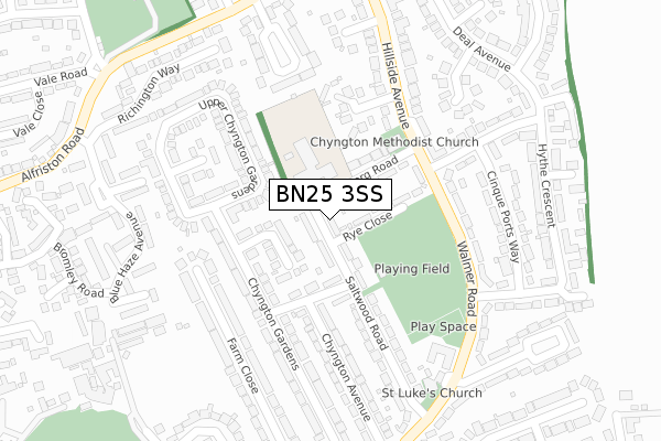 BN25 3SS map - large scale - OS Open Zoomstack (Ordnance Survey)