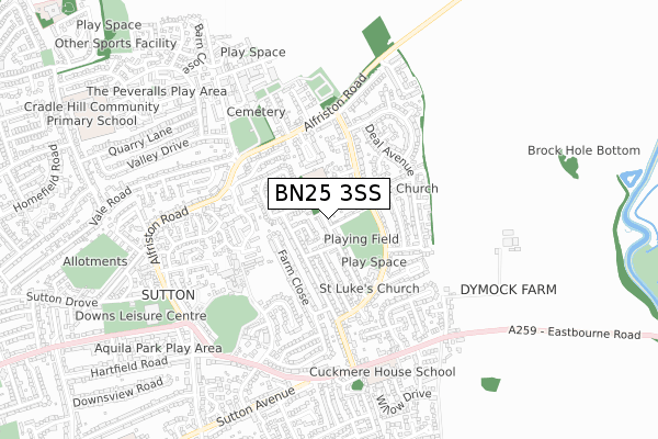 BN25 3SS map - small scale - OS Open Zoomstack (Ordnance Survey)