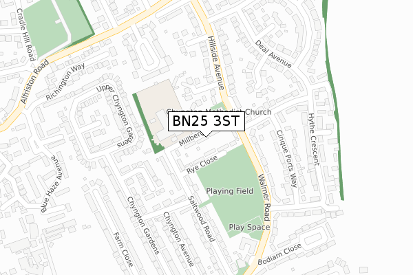 BN25 3ST map - large scale - OS Open Zoomstack (Ordnance Survey)