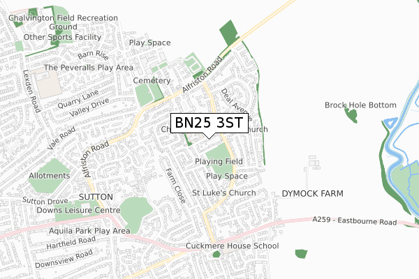 BN25 3ST map - small scale - OS Open Zoomstack (Ordnance Survey)