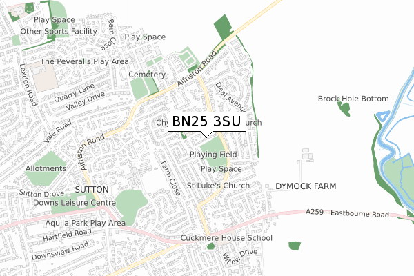 BN25 3SU map - small scale - OS Open Zoomstack (Ordnance Survey)