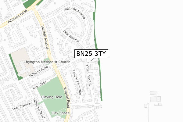 BN25 3TY map - large scale - OS Open Zoomstack (Ordnance Survey)
