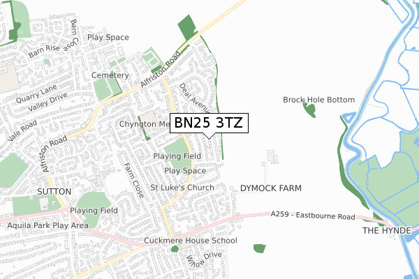 BN25 3TZ map - small scale - OS Open Zoomstack (Ordnance Survey)
