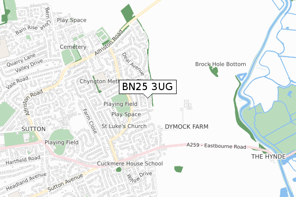 BN25 3UG map - small scale - OS Open Zoomstack (Ordnance Survey)