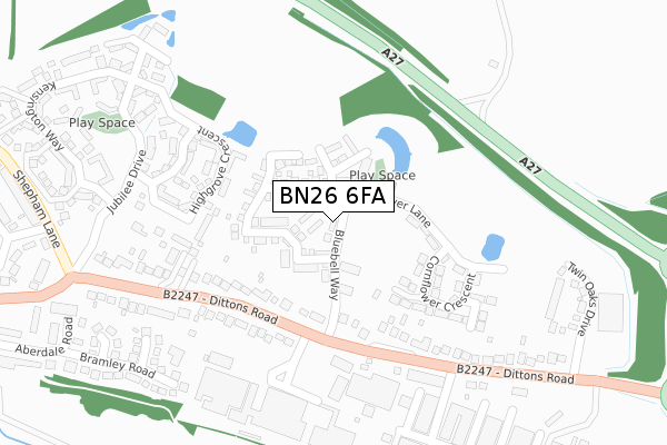 BN26 6FA map - large scale - OS Open Zoomstack (Ordnance Survey)