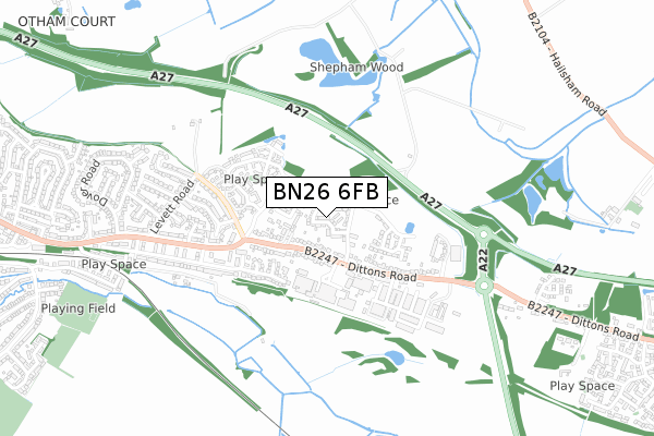 BN26 6FB map - small scale - OS Open Zoomstack (Ordnance Survey)