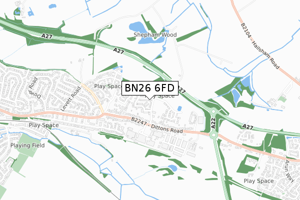 BN26 6FD map - small scale - OS Open Zoomstack (Ordnance Survey)