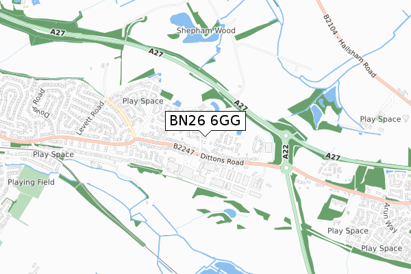 BN26 6GG map - small scale - OS Open Zoomstack (Ordnance Survey)