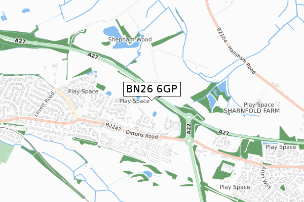 BN26 6GP map - small scale - OS Open Zoomstack (Ordnance Survey)