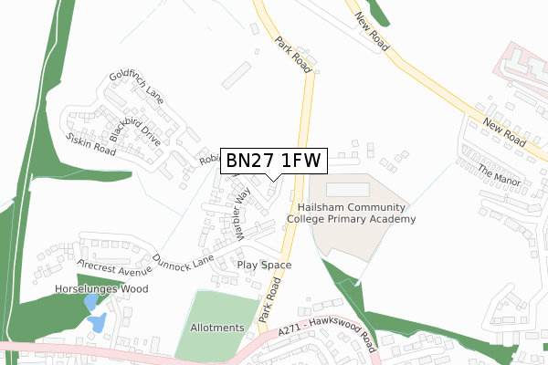 BN27 1FW map - large scale - OS Open Zoomstack (Ordnance Survey)