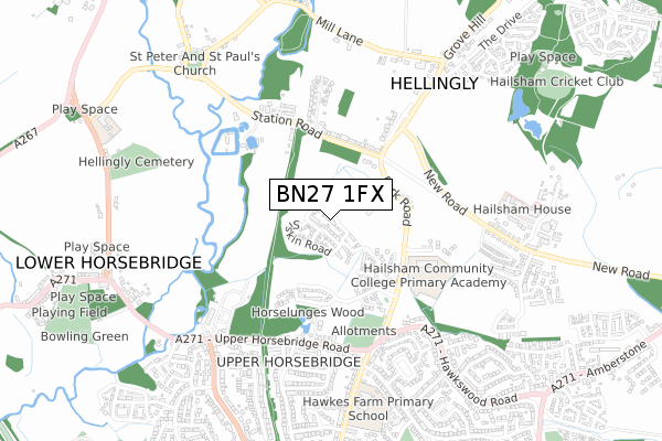 BN27 1FX map - small scale - OS Open Zoomstack (Ordnance Survey)