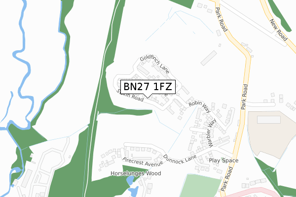 BN27 1FZ map - large scale - OS Open Zoomstack (Ordnance Survey)