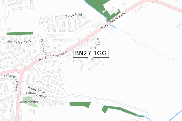 BN27 1GG map - large scale - OS Open Zoomstack (Ordnance Survey)