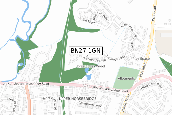 BN27 1GN map - large scale - OS Open Zoomstack (Ordnance Survey)