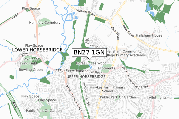 BN27 1GN map - small scale - OS Open Zoomstack (Ordnance Survey)