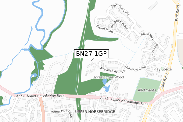BN27 1GP map - large scale - OS Open Zoomstack (Ordnance Survey)