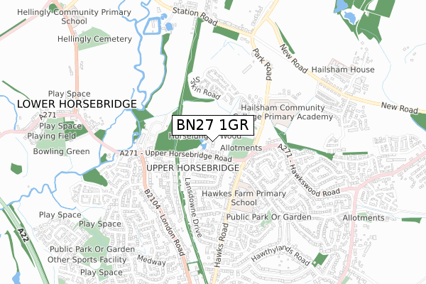BN27 1GR map - small scale - OS Open Zoomstack (Ordnance Survey)