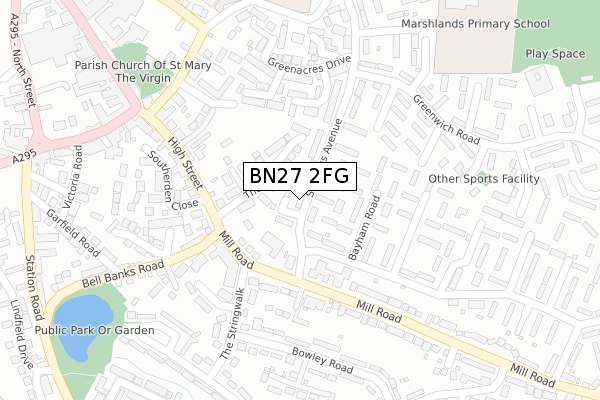 BN27 2FG map - large scale - OS Open Zoomstack (Ordnance Survey)