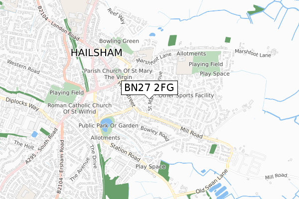 BN27 2FG map - small scale - OS Open Zoomstack (Ordnance Survey)