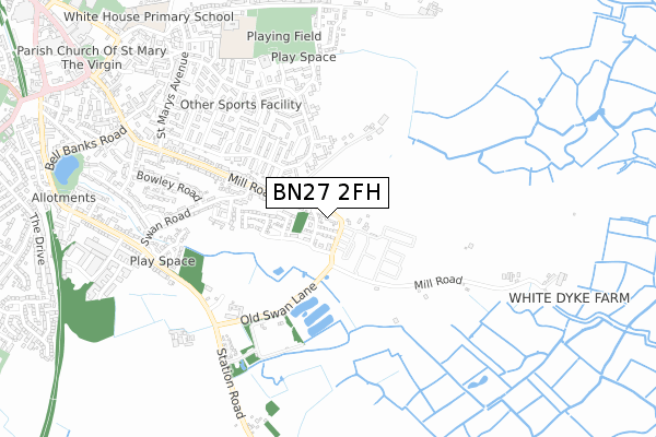 BN27 2FH map - small scale - OS Open Zoomstack (Ordnance Survey)